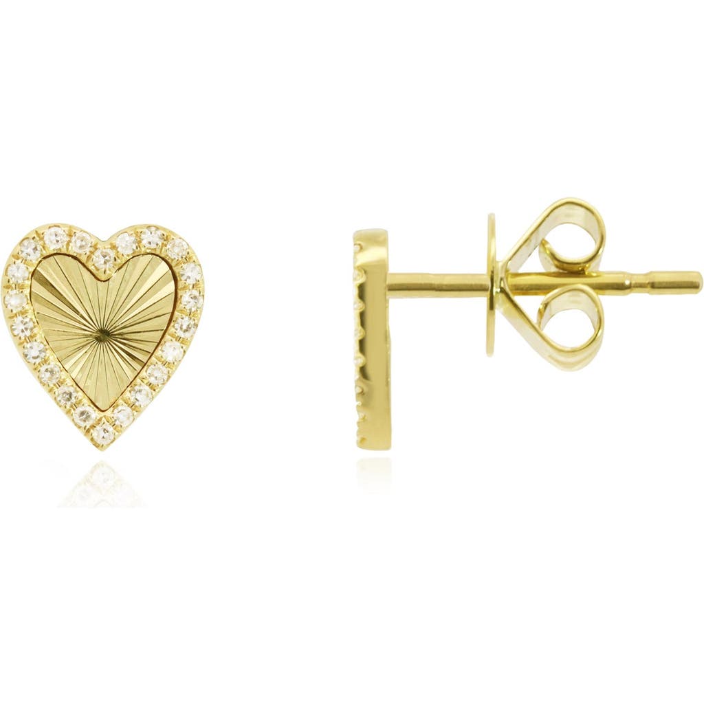 The Lovery Fine Jewelry Skinny Fluted Gold Diamond Heart Stud Earring In Gold
