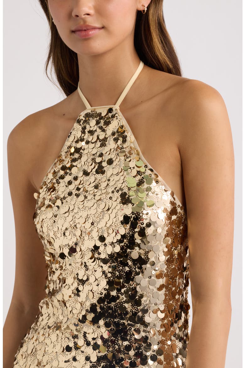Sequin Halter Minidress, Alternate, color, GOLD
