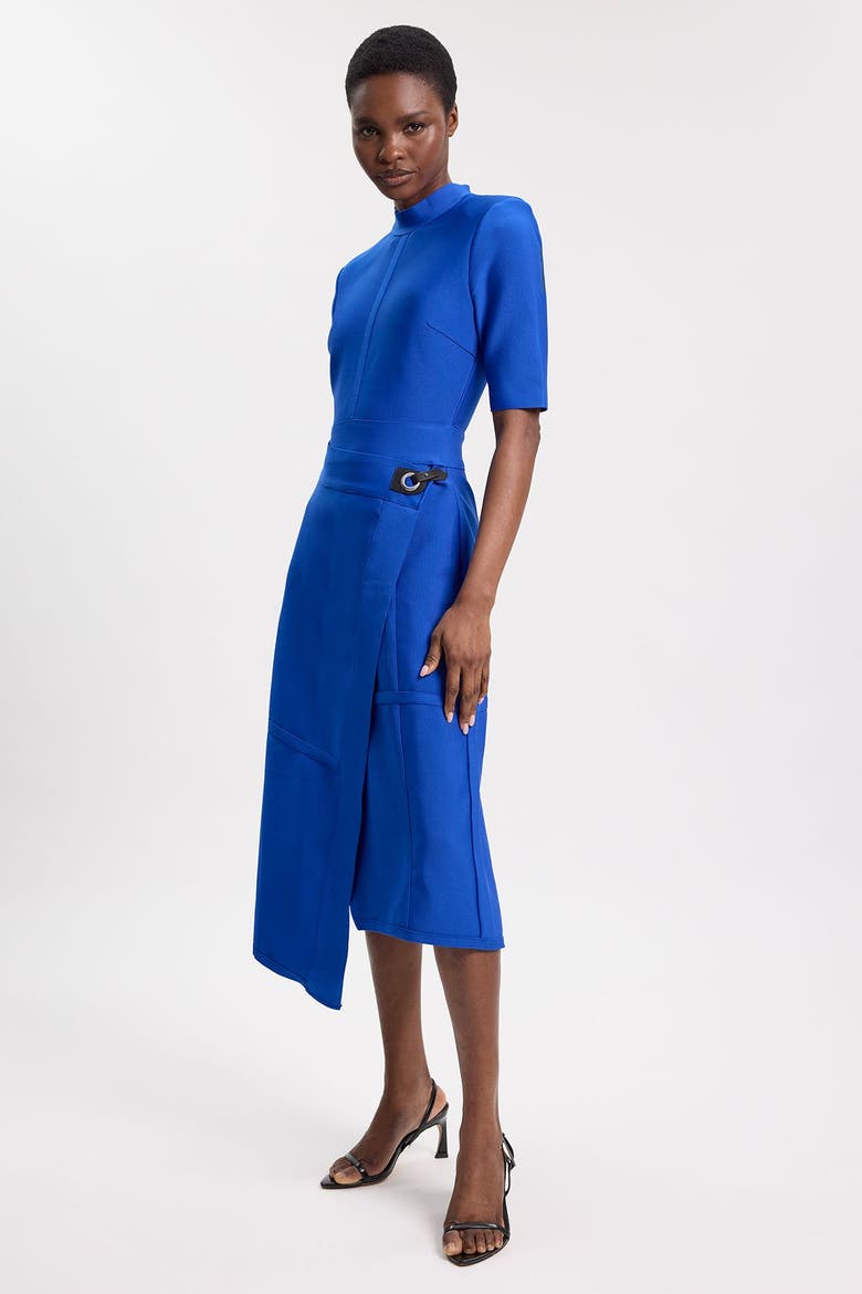 Asymmetric Hem 3/4 Sleeve Midi Dress, Alternate, color, Cobalt