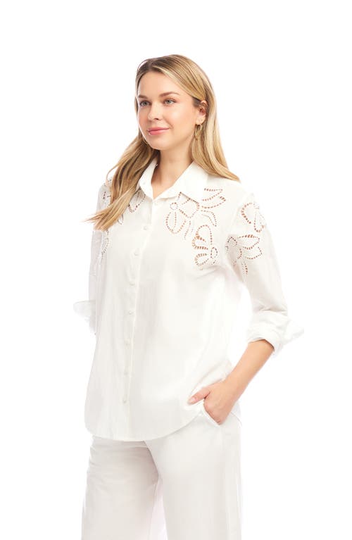 Karen Kane Floral Embroidered Eyelet Cotton Button-up Shirt