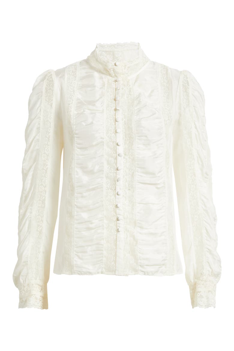 Jacque Lace Silk Paneled Button-Up Shirt, Alternate, color, CHAI WHIP