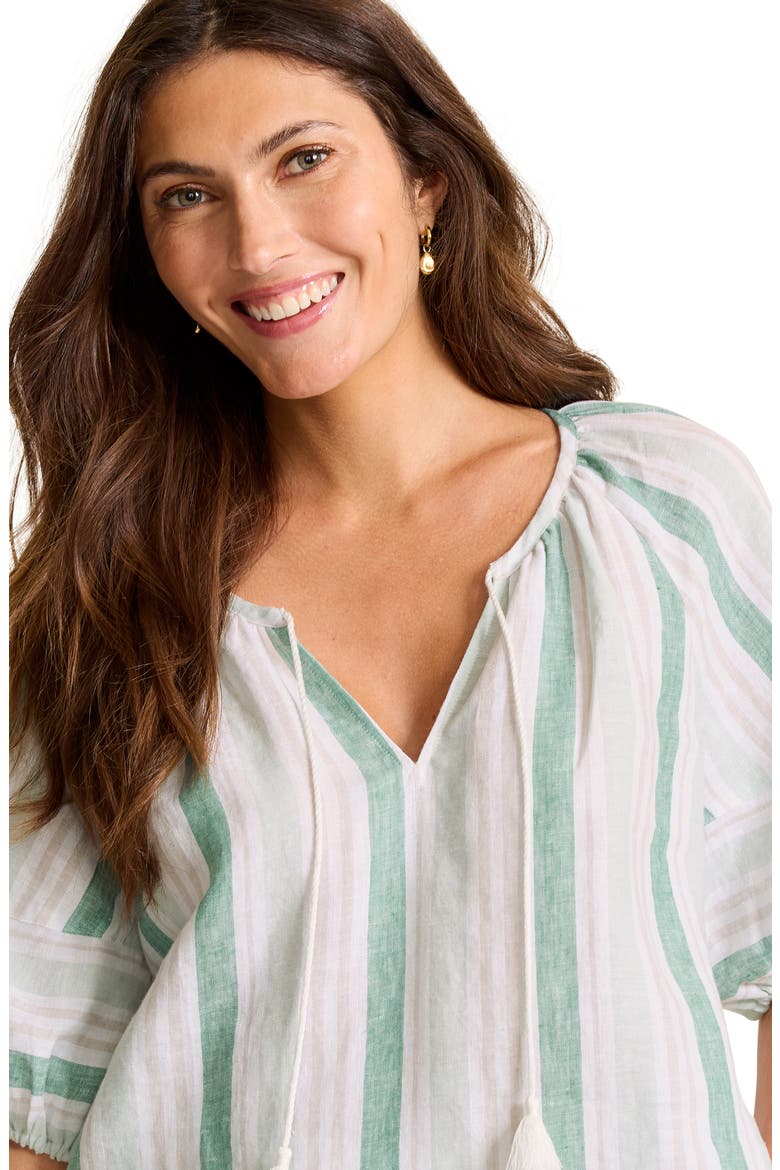 Seabright Cove Stripe Linen Top, Alternate, color, SILKY GREEN