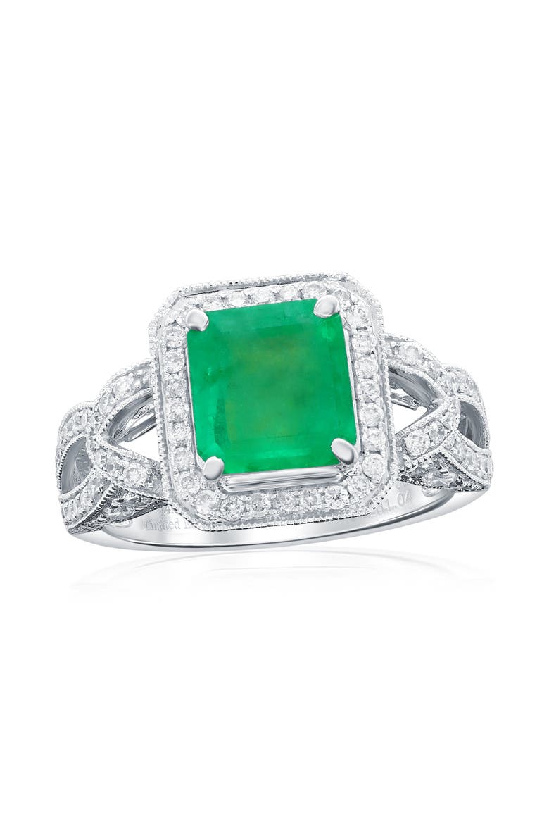 14K White Gold 2.09ct Colombian Emerald & Diamond Accent Ring, Main, color, Green