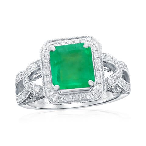 14K White Gold 2.09ct Colombian Emerald & Diamond Accent Ring