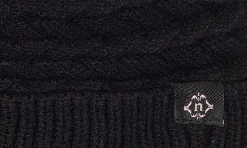Nanette Lepore Braided Knit Beanie With Faux Fur Pompom In Black
