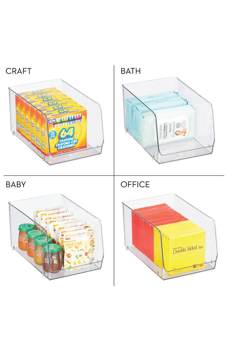 iDesign Clear Plastic Stackable Open Front Storage Bin, Easy Access Organizer for Pantry or Cabinet, 4-Pack, Alternate, color, Clear