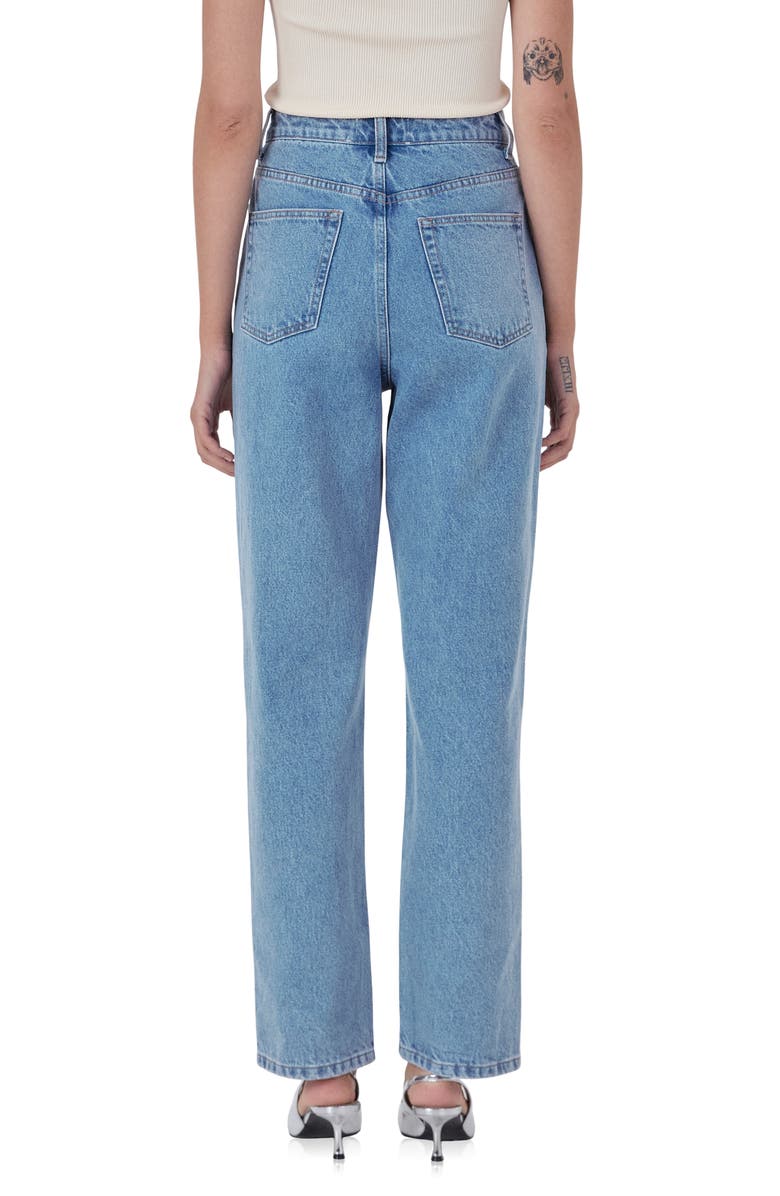 Endless Rose Crystal Embellished High Waist Rigid Straight Leg Jeans, Alternate, color, Denim