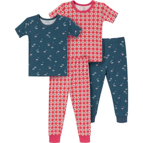 Tight Fitting Footless Pajamas, 4-Piece Set