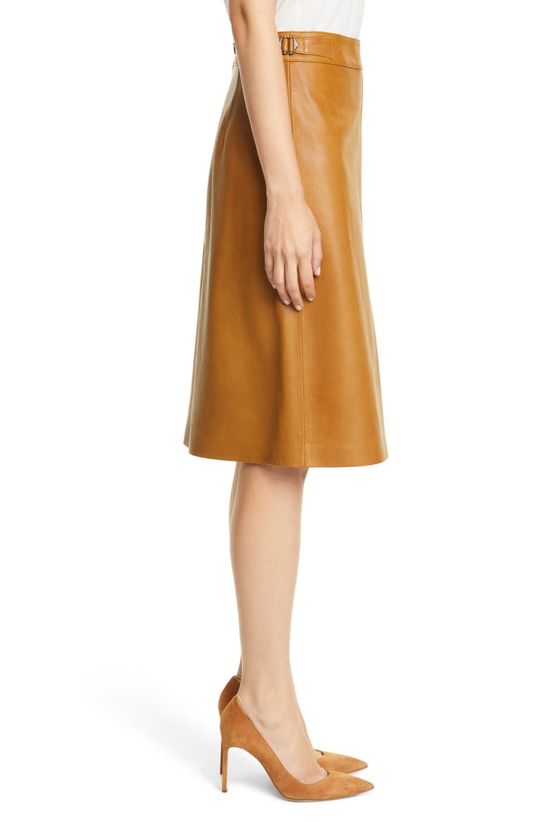 Buckle Detail Leather Skirt, Alternate, color, BROWN OCHRE