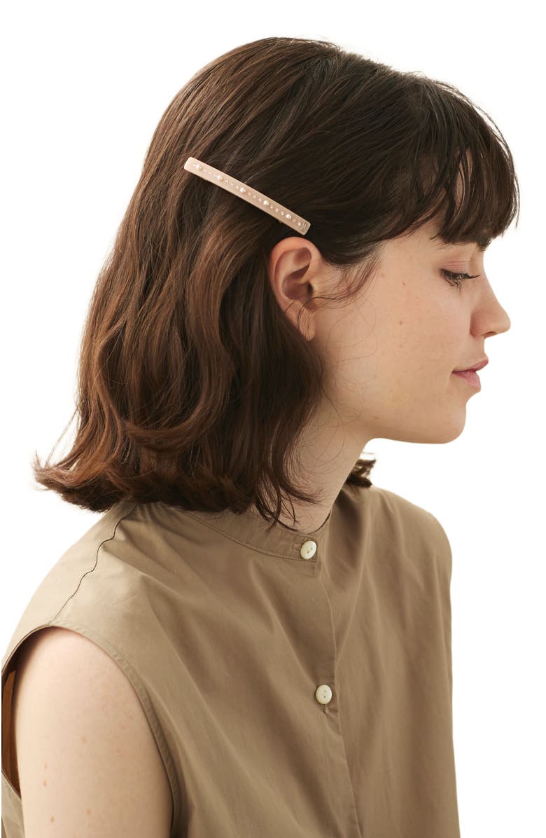 Alexandre de Paris Brown Pearls And Crystals Acetate Barrette, Main, color, Brown