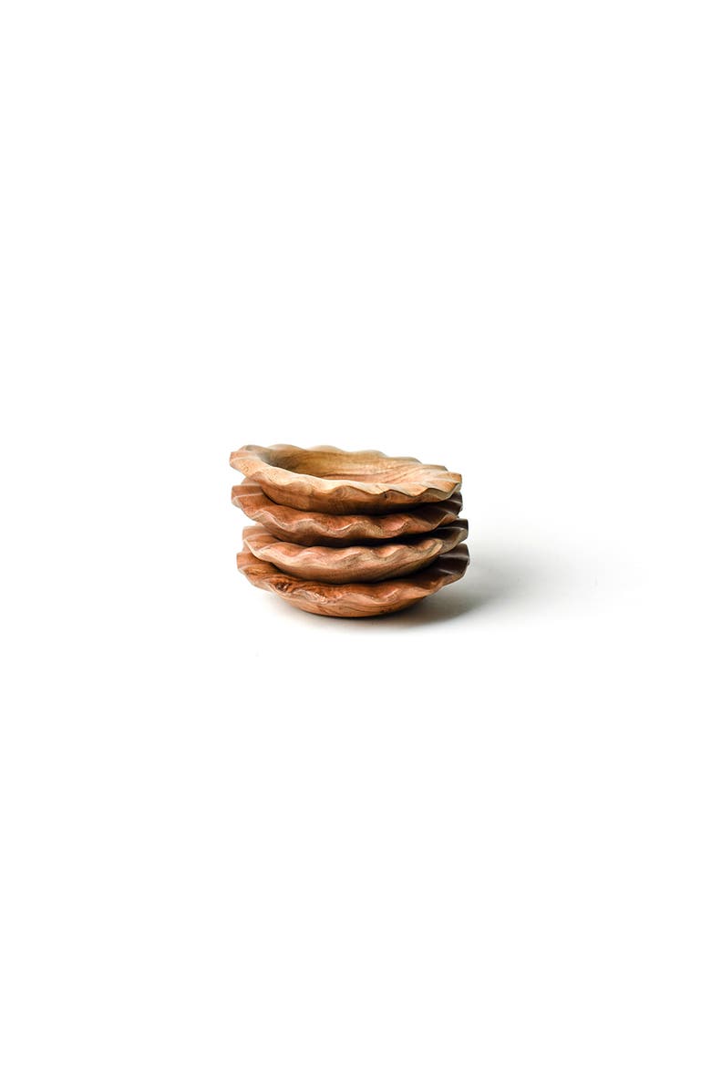 Fundamental Wood Ruffle Small Bowl Set of 4, Alternate, color, Brown
