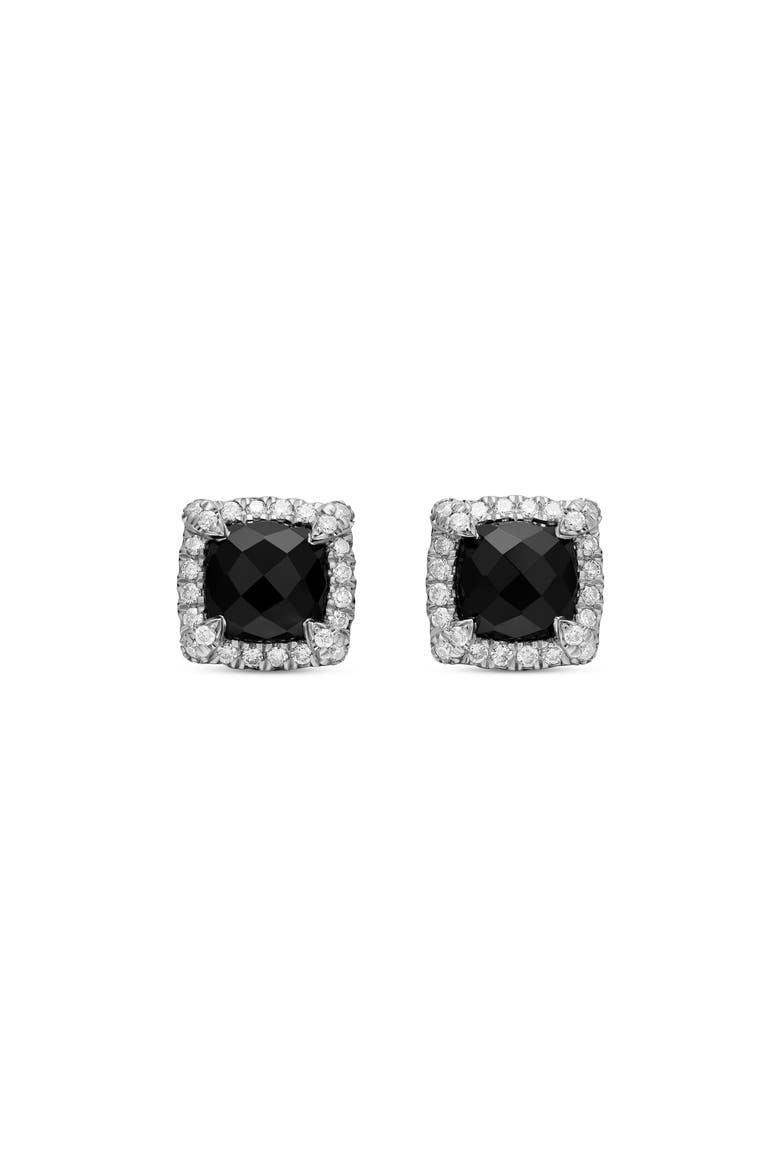 Petite Chatelaine® Pavé Bezel Stud Earrings with Semiprecious Stone and Diamonds, Main, color, SILVER PAVE/ BLACK ONYX