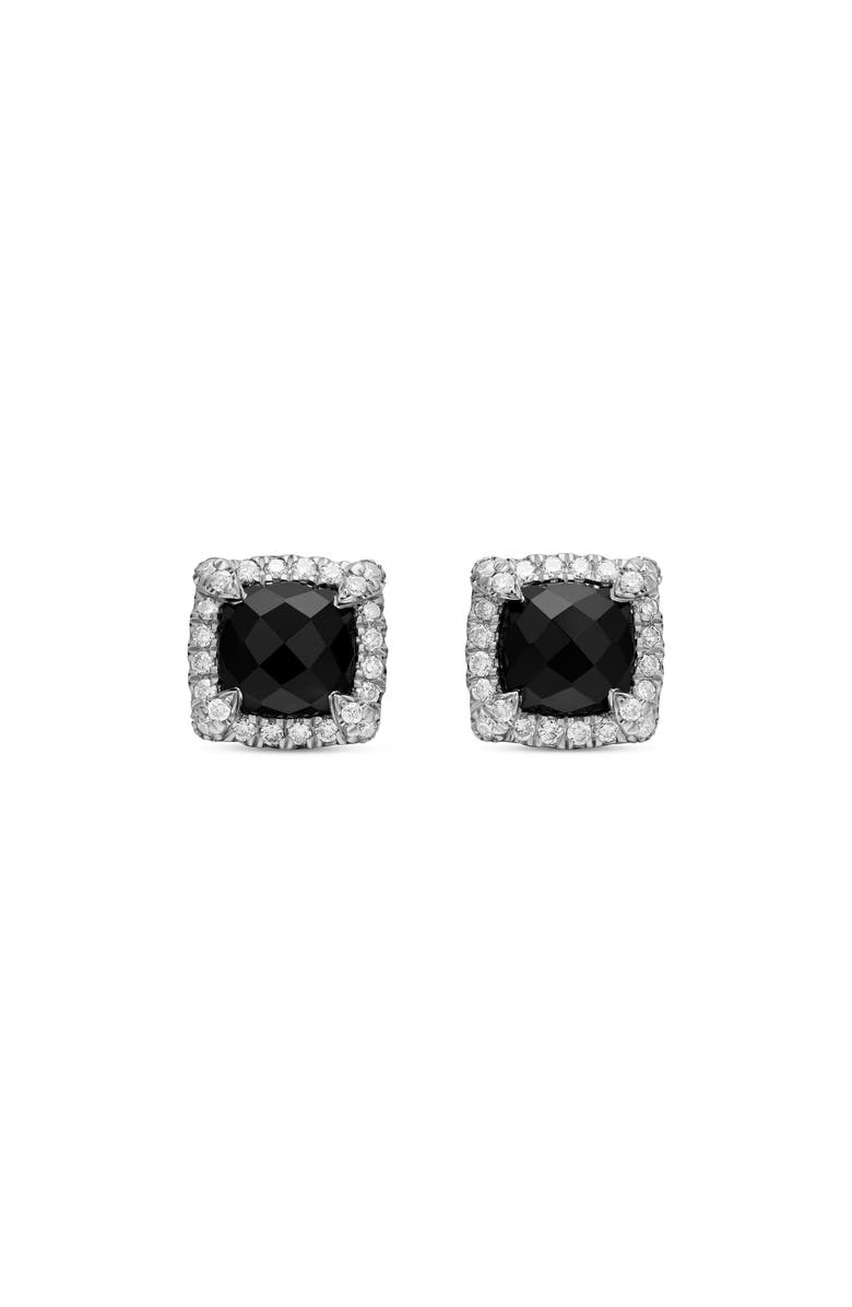 David Yurman Petite Chatelaine<sup>®</sup> Pavé Bezel Stud Earrings with Semiprecious Stone and Diamonds, Main, color, Silver Pave/ Black Onyx