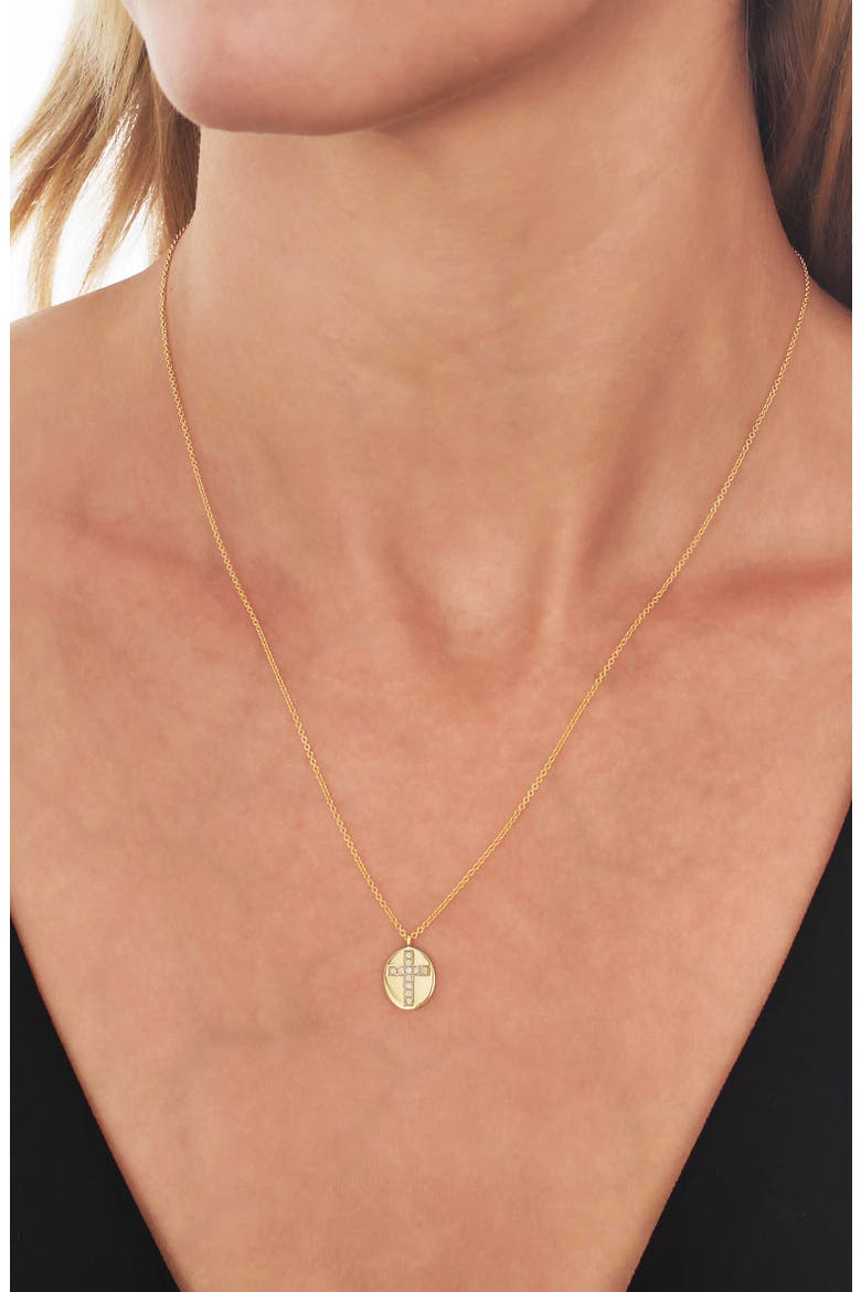 Icons Diamond Cross Medallion Pendant Necklace (Nordstrom Exclusive), Alternate, color, DIAMOND/ YELLOW GOLD