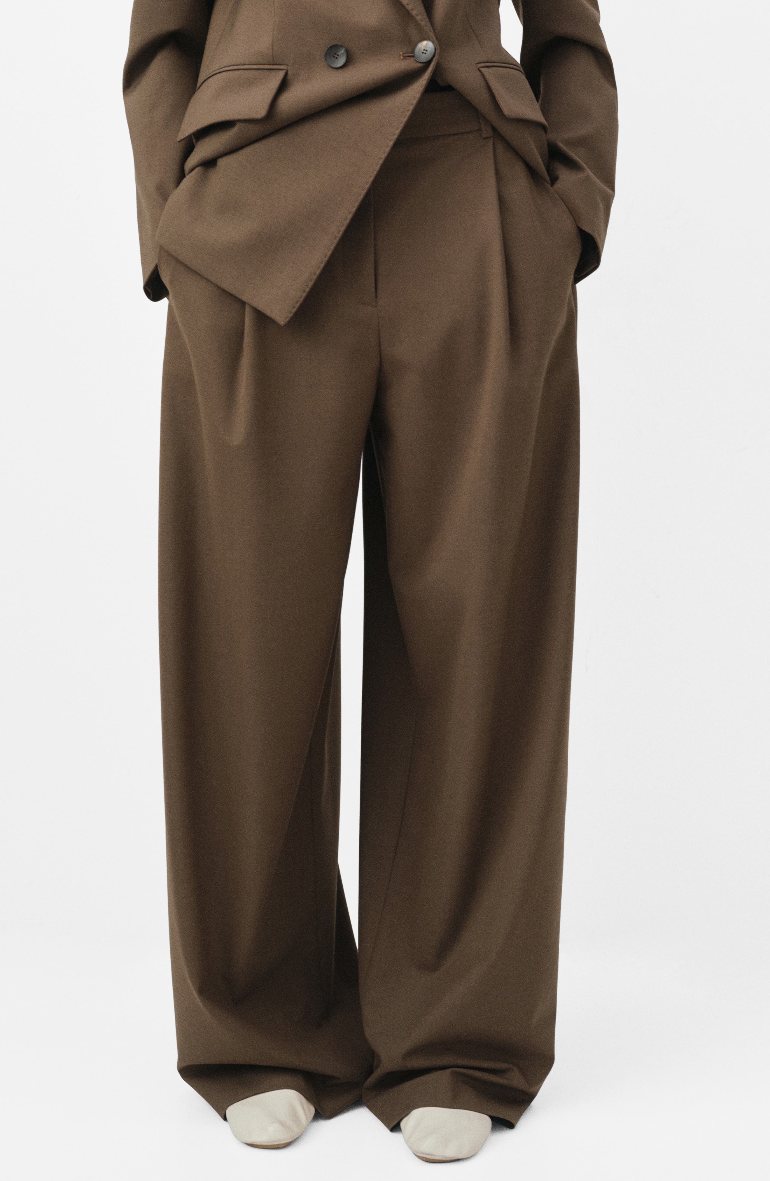 MANGO Selection Pleated Wide Leg Pants