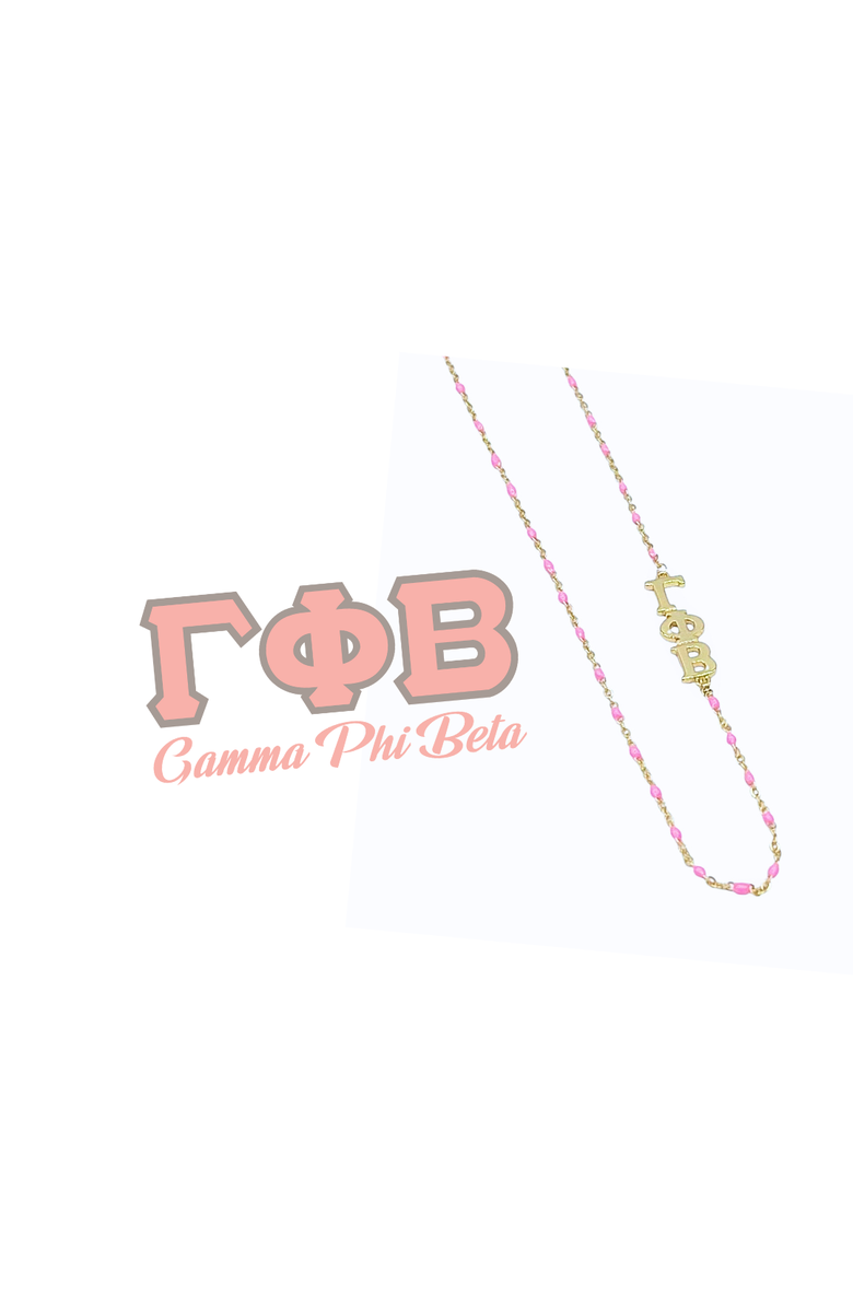 Color Shout Gamma Phi Beta Greek Letter Side Set Necklace, Alternate, color, Yellow Gold