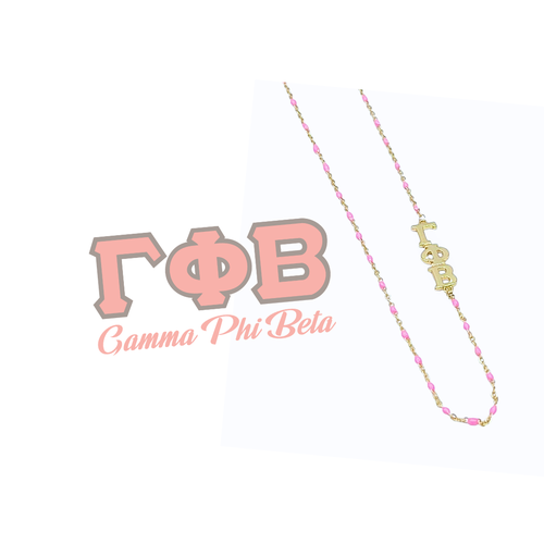 Color Shout Gamma Phi Beta Greek Letter Side Set Necklace In Gold