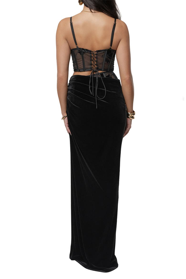 Velvet & Lace Maxi Skirt, Alternate, color, BLACK