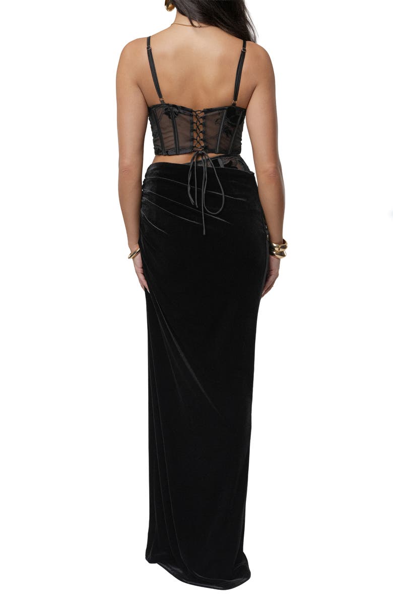 JLUXLABEL Velvet & Lace Maxi Skirt, Alternate, color, Black