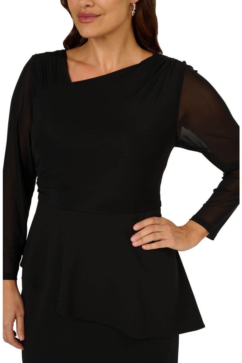 Ruffle Long Sleeve Crepe Dress, Alternate, color, BLACK