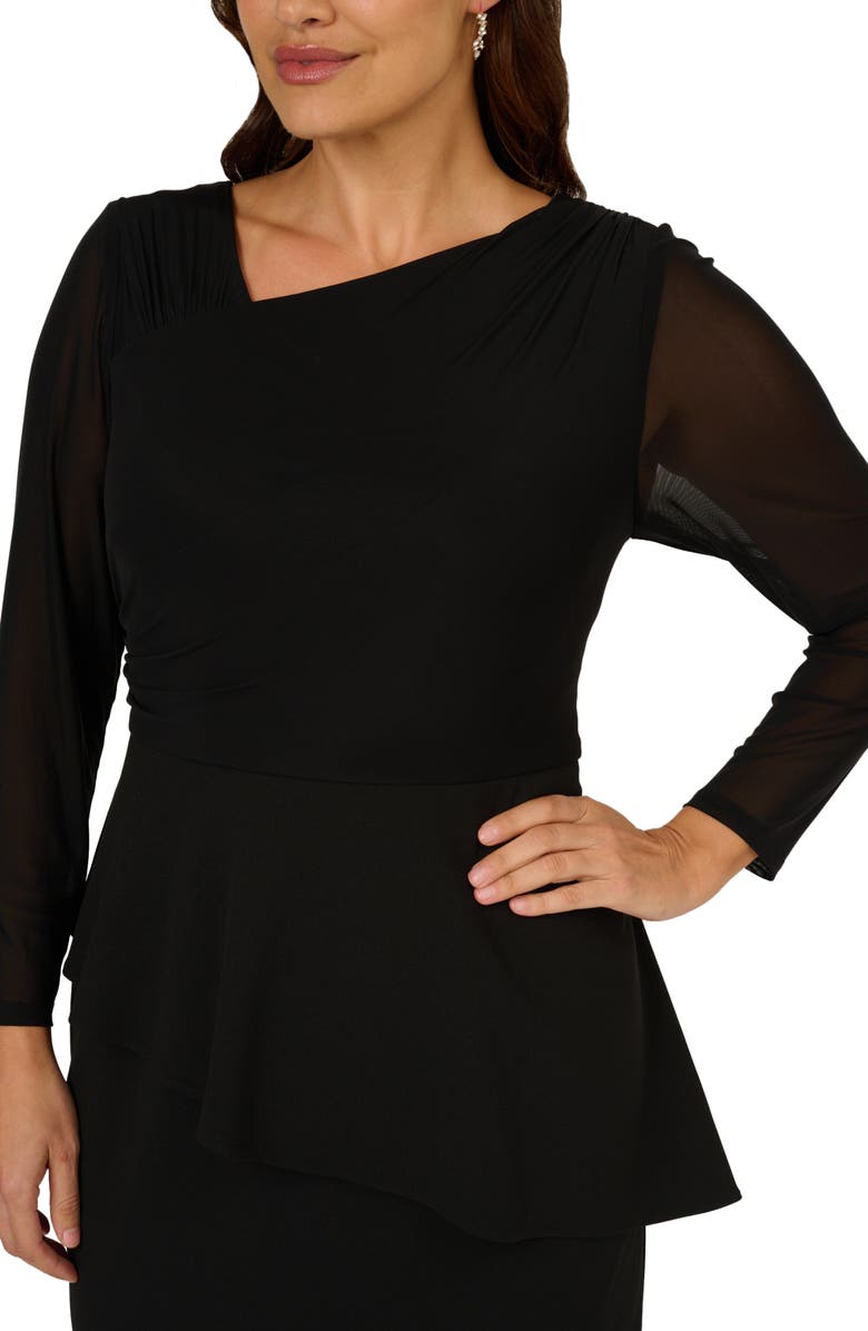 Adrianna Papell Ruffle Long Sleeve Crepe Dress, Alternate, color, Black