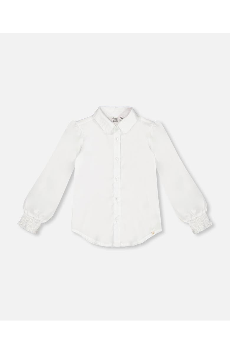 Deux par Deux Little Girl's Long Sleeve Button Front Shirt Off White, Main, color,