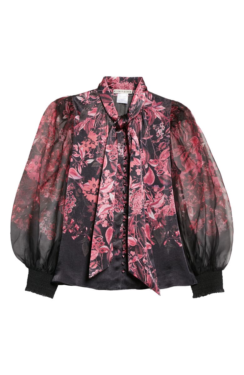 Alice + Olivia Bettina Floral Print Blouson Sleeve Silk Blend Shirt, Alternate, color,