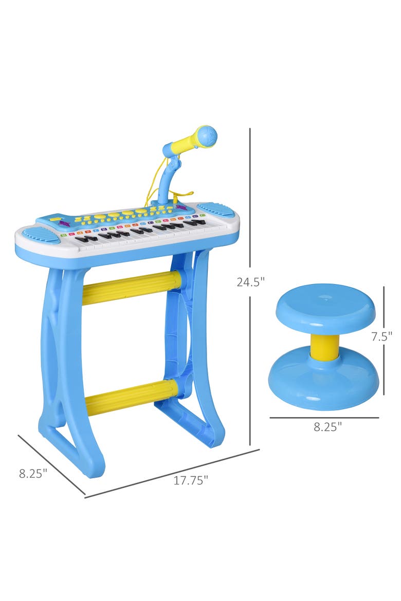 Kids Toy Keyboard Piano, Stool, Microphone, Flashlight, Alternate, color, Blue