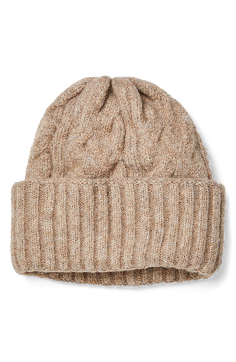 Free People Coast Line Cable Beanie, Main, color, Fawn