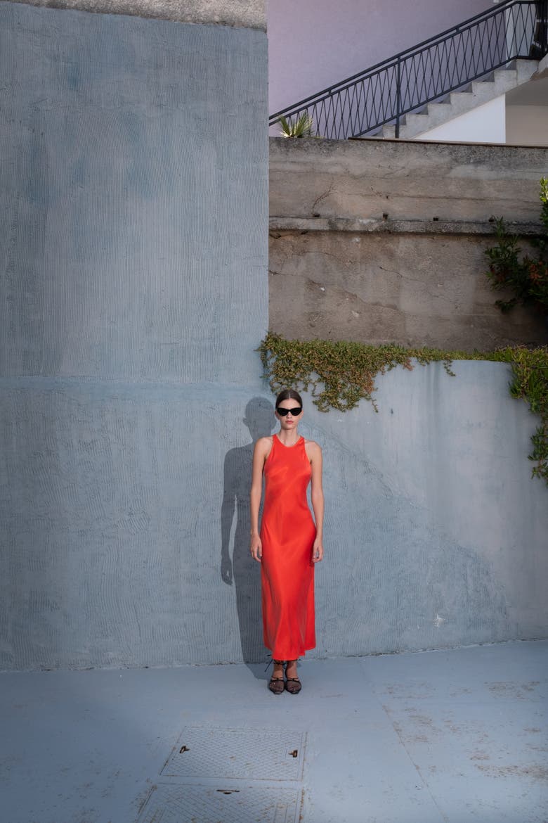Atlantis Sleeveless Bias Cut Maxi Dress, Alternate, color, Mandarin