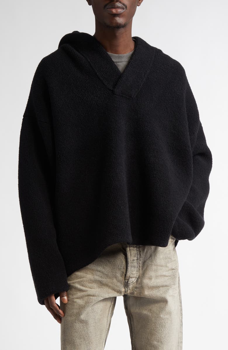 Fear of God Oversize Virgin Wool Blend Bouclé Hoodie, Main, color, Black
