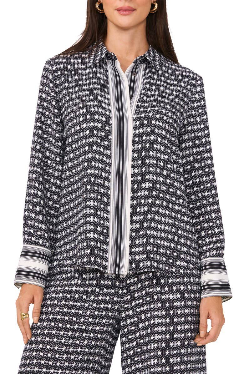 Vince Camuto Pattern Placket Shirt, Main, color, Rich Black