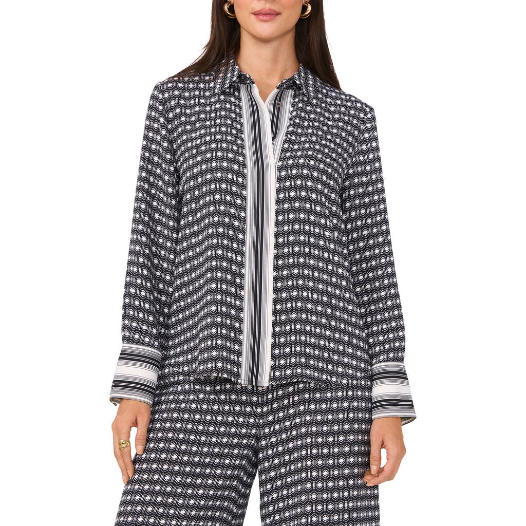 Vince Camuto Pattern Placket Shirt In Rich Black