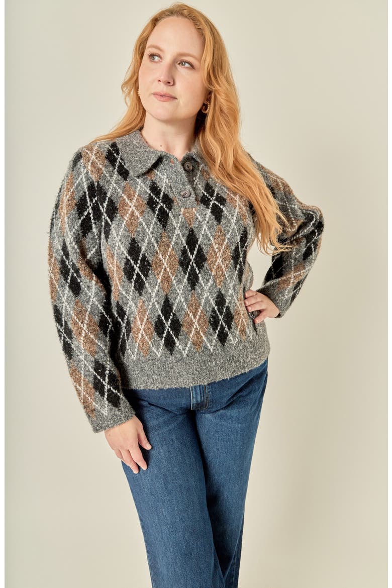 Argyle Collared Sweater, Alternate, color, GREY