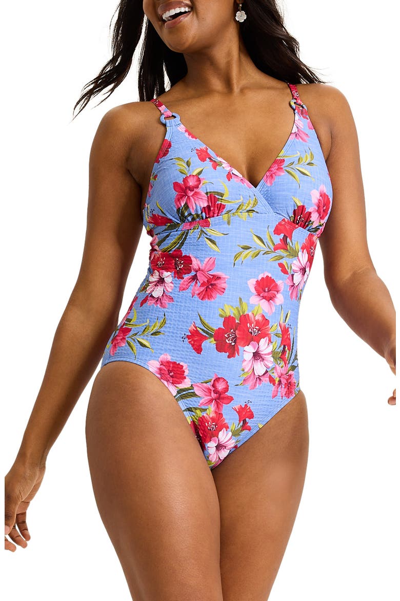Chambray Beach Floral One-Piece Swimsuit, Main, color, BLUE MONDAY