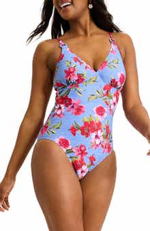 Tommy Bahama Chambray Beach Floral One-Piece Swimsuit