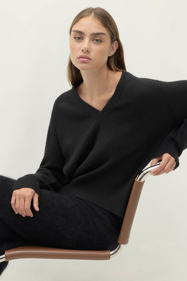 Sydney V-Neck Cashmere Sweater, Alternate, color, Black