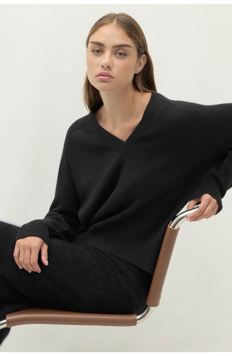 NAKED CASHMERE Sydney V-Neck Cashmere Sweater, Alternate, color, Black