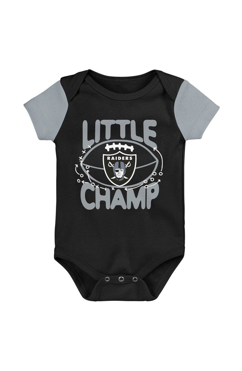 Outerstuff Newborn & Infant Black/Silver Las Vegas Raiders Little Champ Three-Piece Bodysuit Bib & Booties Set, Alternate, color,
