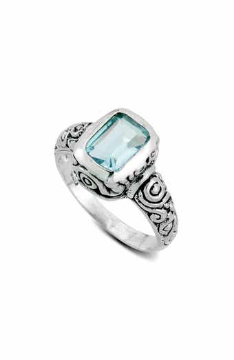 Emerald Cut Blue Topaz Filigree Ring