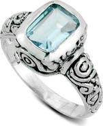 SAMUEL B. Emerald Cut Blue Topaz Filigree Ring