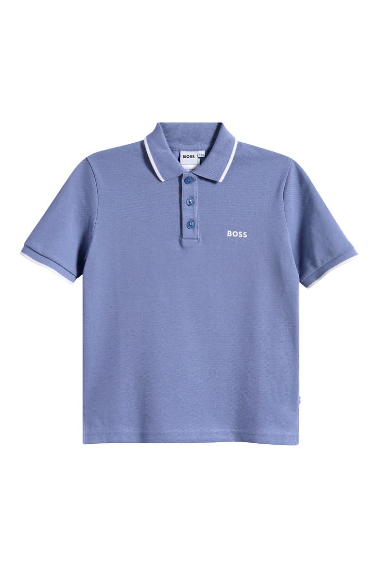 Kids' Tipped Cotton Piqué Polo, Main, color, LAVENDER BLUE