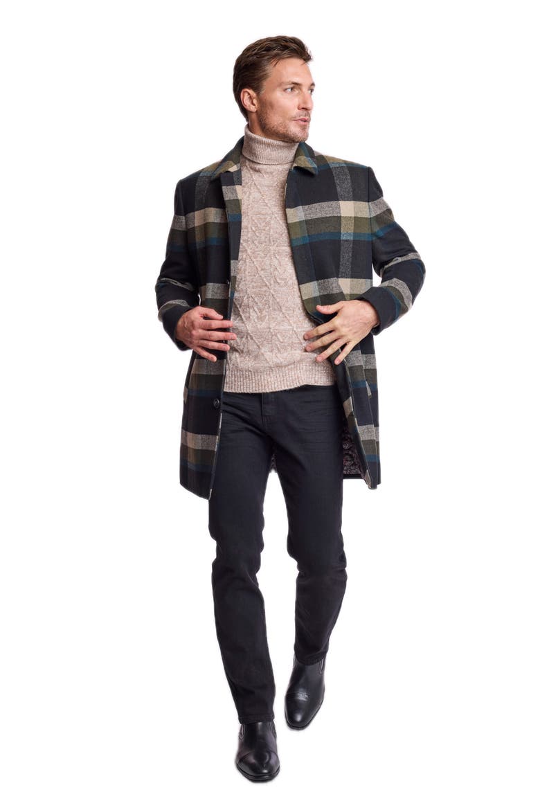 Buffalo Plaid Stretch Topper Overcoat, Alternate, color, KHAKI BUFFALO PLAID