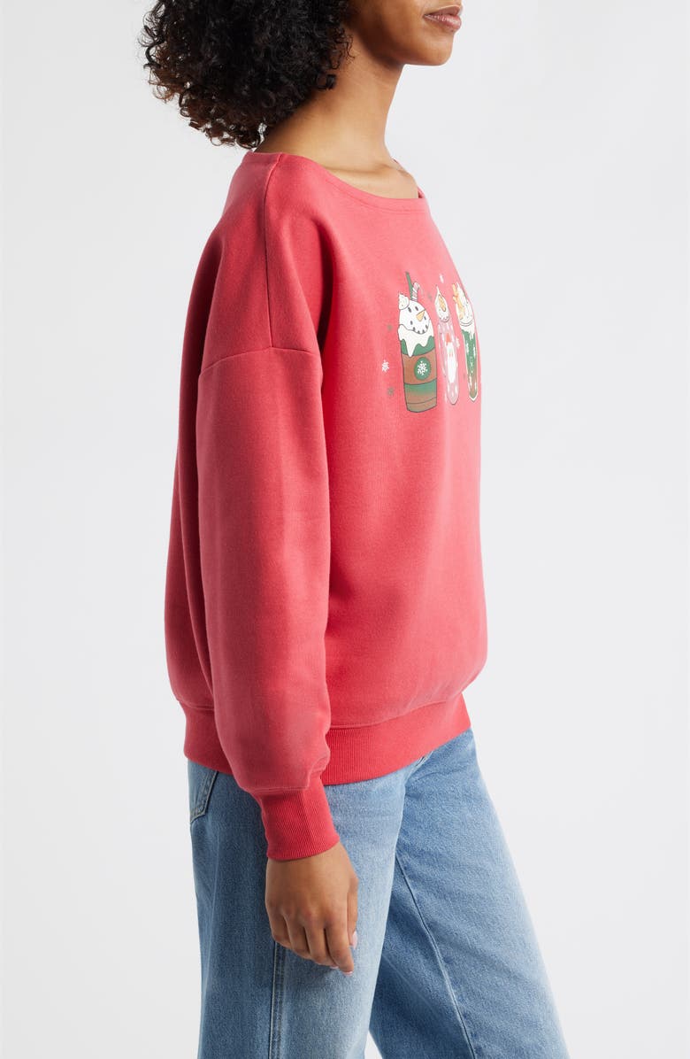 Vinyl Icons Holiday Drinks Boat Neck Sweatshirt, Alternate, color, Red