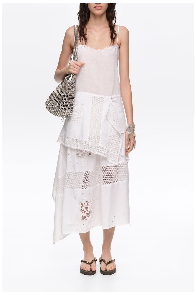 Embroidered Asymmetric Midi Skirt, Main, color, WHITE