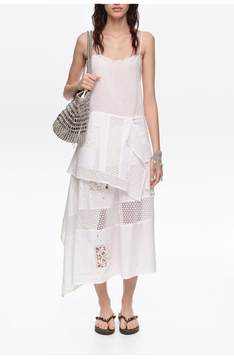 Bimba y Lola Embroidered Asymmetric Midi Skirt, Main, color, White
