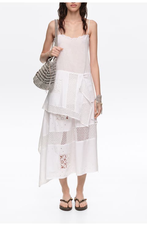 Embroidered Asymmetric Handkerchief Hem Top