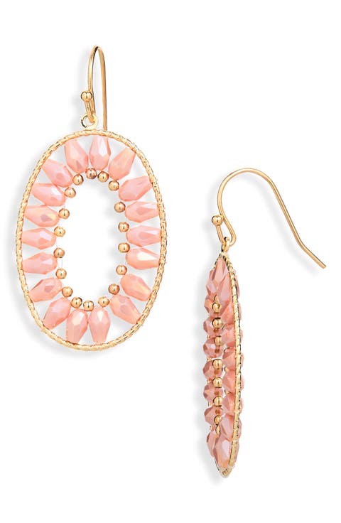Beaded Oval Drop Earrings