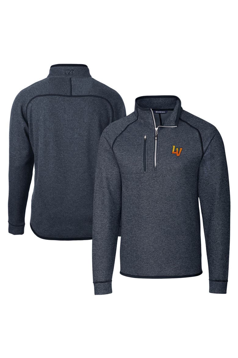 Men's Cutter & Buck Heather Navy Las Vegas Aviators Big & Tall Mainsail Sweater-Knit Half-Zip Pullover Jacket, Main, color, Heather Navy