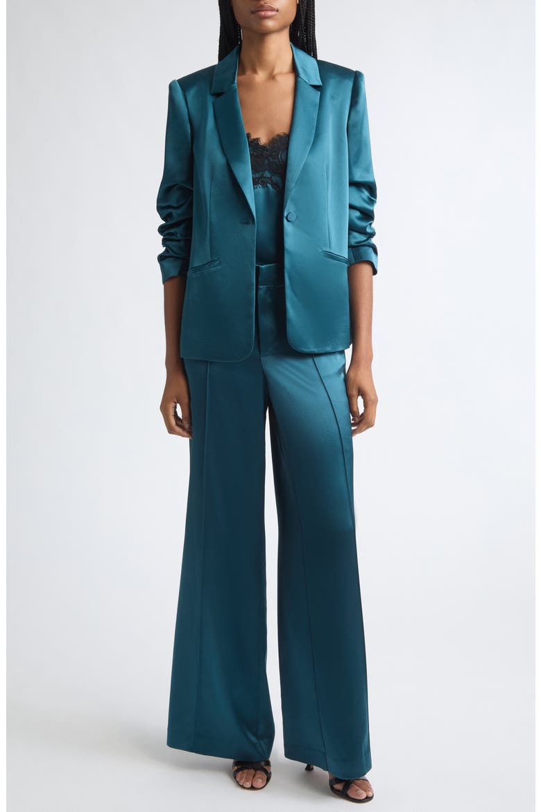 Kylie Ruched Sleeve Satin Blazer, Alternate, color, STORMWATER